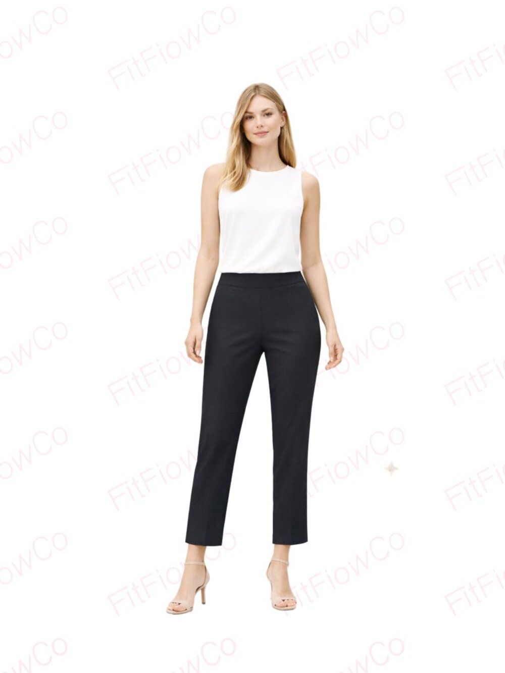 Liz Claiborne Black Pull-On Cropped Ankle Pants 6P Short Straight Leg Stretch